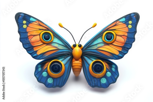 3D Rendered Colorful Butterfly with Blue and Orange Wings