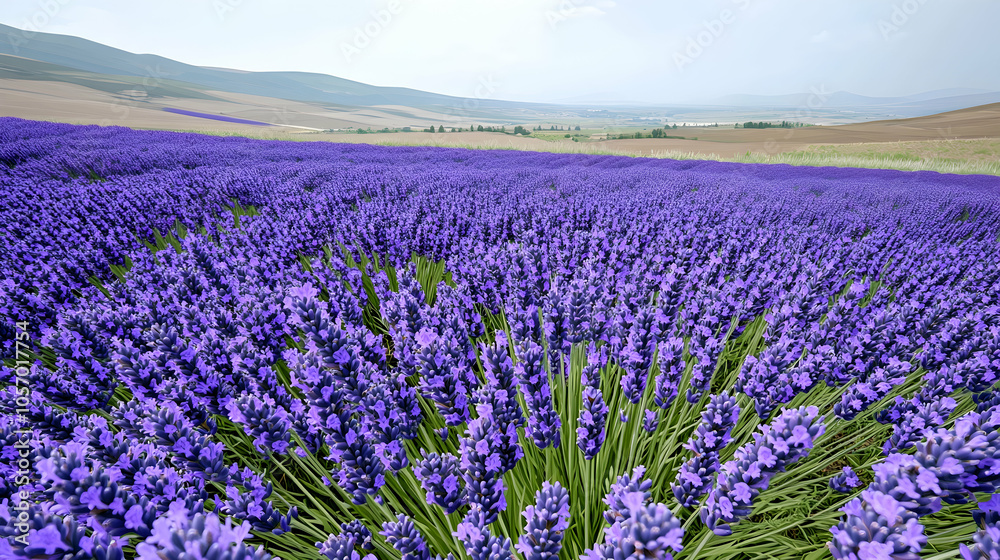 Naklejka premium A vast field of lavender blooms, stretching to the horizon.