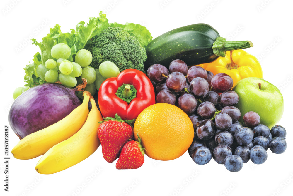 A vibrant assortment of fresh fruits and vegetables, including grapes, lettuce, and peppers, showcasing healthy eating. A vibrant assortment of fresh fruits and vegetables, including grapes, lettuce, and peppers, showcasing healthy eating.