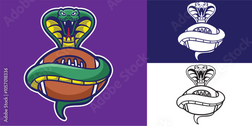 mascot snake with american football good for logo, team logo, sport logo, sticker, etc