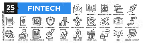 Fintech icon collection set. Containing design technology, finance, business, digital, financial