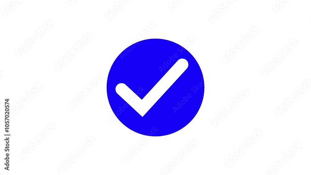 bright check mark icon animation in blue circle. bright check mark icon animation in blue circle.