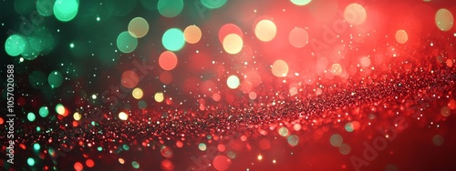 abstract christmas red background with sparkling green bokeh lights