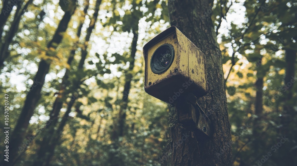 Fototapeta premium A Yellow Camera in the Woods