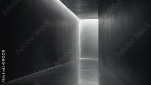 暗い廊下に光が差し込むミニマルな空間 | Minimalist Space with Light Streaming into a Dark Corridor photo