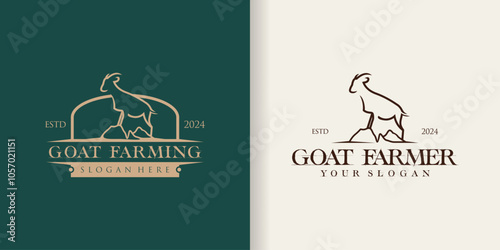 Rustic retro silhouette farm goat logo design