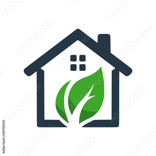 house with leaf nature architecture building eco green logo vector illustration template design