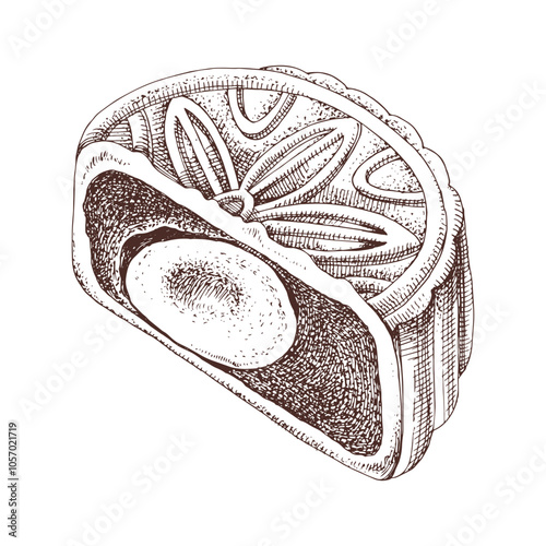 Chinese traditional hand drawn mooncake