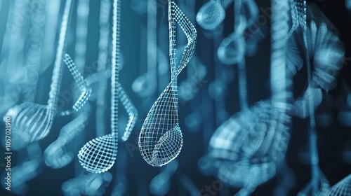 closeupA powerful wireframe mesh rendering of a musical performance breaking through a brick wall, symbolizing the transformative power of music  ,AI Music Technology photo