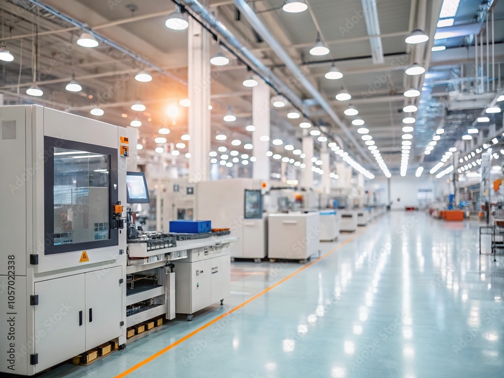 Clean Factory Concept with Bokeh Effect for Modern Manufacturing and Industry Efficiency Clean Factory Concept with Bokeh Effect for Modern Manufacturing and Industry Efficiency