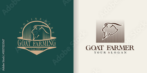 Goat head mascot logo design. smart farm goats