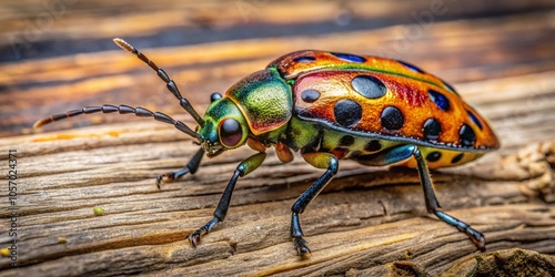 Close-up of Insect on Wood with Holes and Stripes - High Dynamic Range Photography