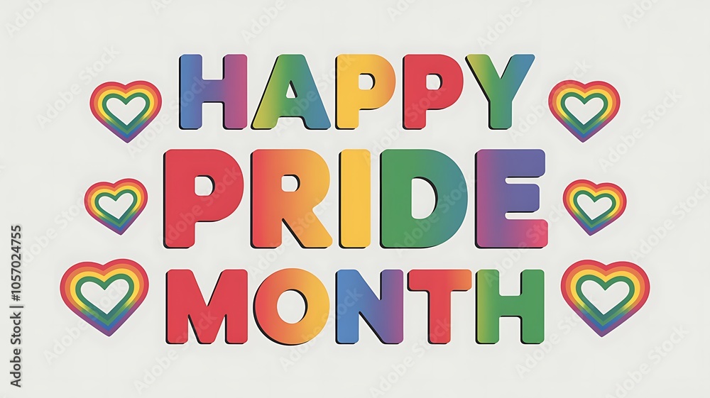 Rainbow Text and Hearts for Happy Pride Month Rainbow Text and Hearts for Happy Pride Month