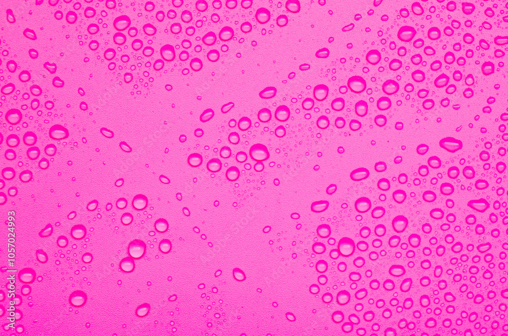 Top view of water droplets on red and pink gradient color cover background. Water droplets concept