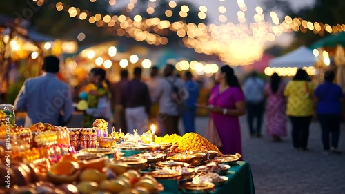Vibrant Diwali market alive with colorful stalls and joyful celebrations.
