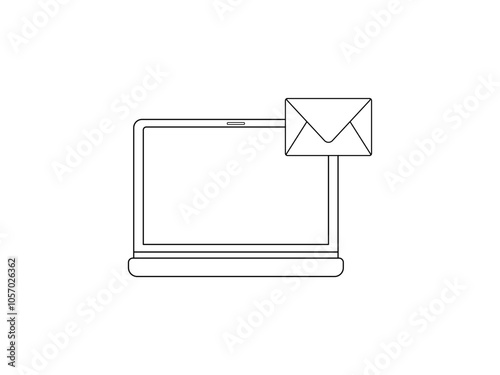 laptop with mail icon, message on the desktop, notification marketing, information in the pc mailbox, alert email, thin line symbol on white background - editable stroke vector 
