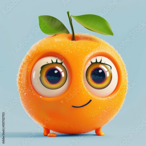 Healthy Food Cartoon. Cute Peach Fruit Character with Big Eyes in Funny Illustration