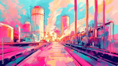 Vibrant colorful industrial refinery 
