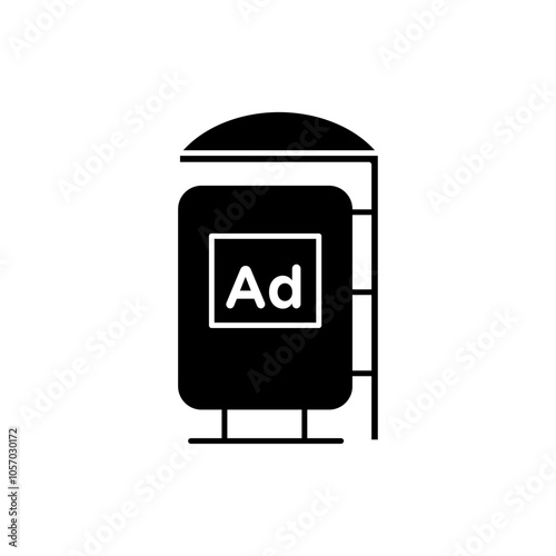 Bus stop shelter ad icon flat line symbol set.