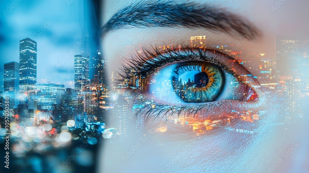 Close-up of a human eye with a cityscape reflection, symbolizing vision and innovation. Close-up of a human eye with a cityscape reflection, symbolizing vision and innovation.