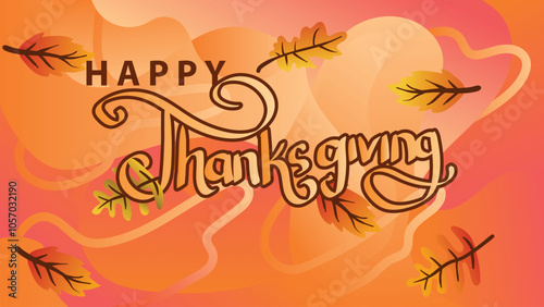  Thanksgiving Banner with Fluid Orange Background and Floating Leaves. web page size template vector illustration
