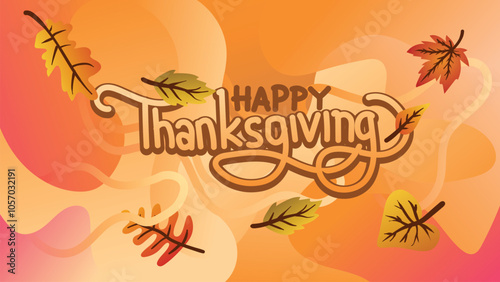 Thanksgiving Celebration Banner with Windy Orange Background and Leaves.  web page size template vector illustration
