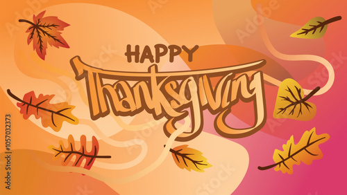  Thanksgiving Banner Template with Flowing Orange Background and Leaf Accents. web page size template vector illustration