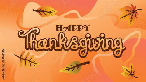  Elegant Thanksgiving Banner with Abstract Orange Background and Leaves. web page size template vector illustration