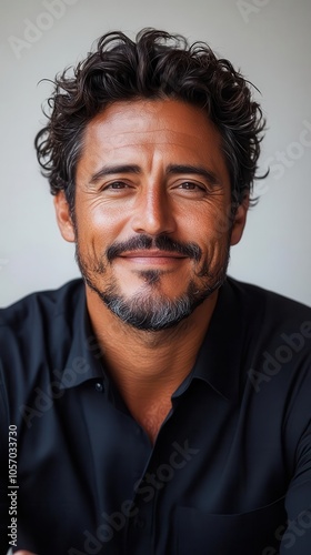 portrait of a smiling hispanic businessman using his smartphone for online transactions radiating confidence and modernity against a clean white background