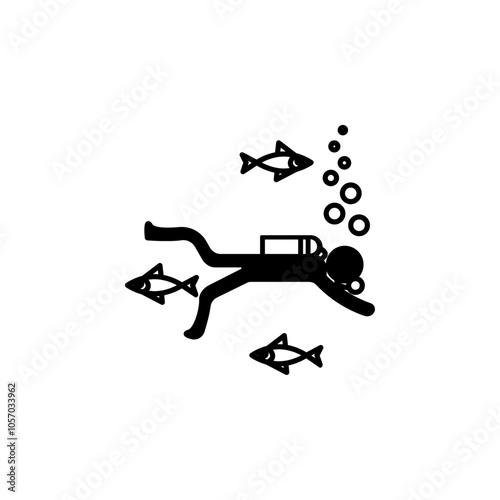 Scuba Diver icon flat line symbol set.