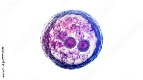 Wallpaper Mural Single lymphocyte cell with biochemistry labels, symbolizing cellular biology, isolated on white Torontodigital.ca