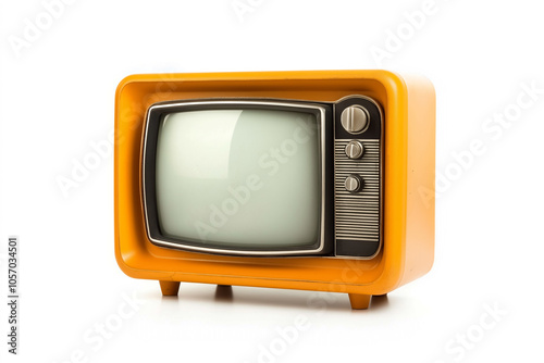Iconic Vintage Orange Retro Television Set on White Background