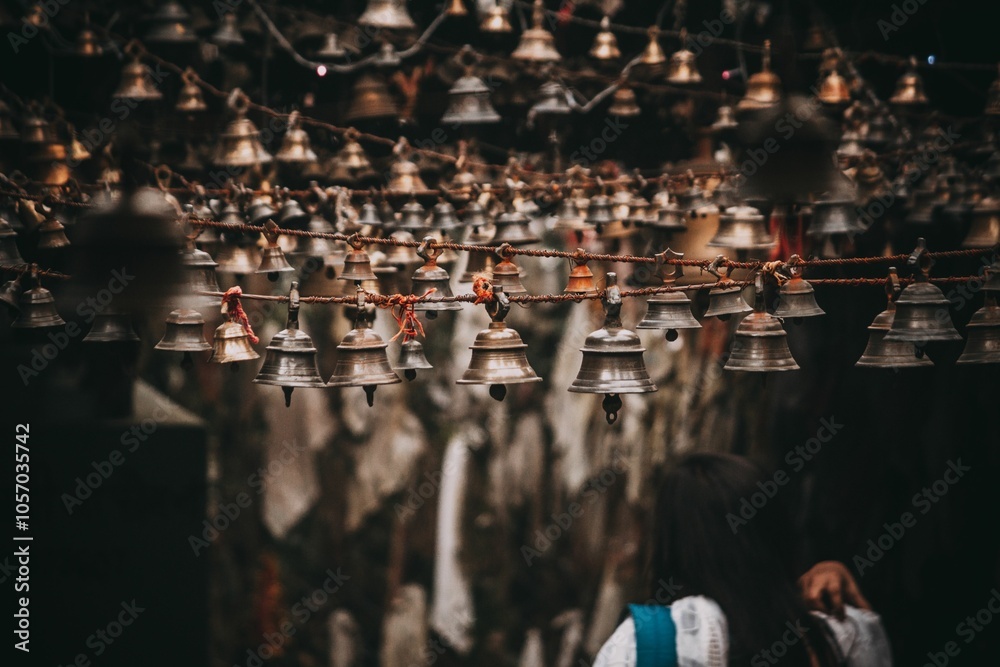 Obraz premium Hanging Bells in a Temple Setting