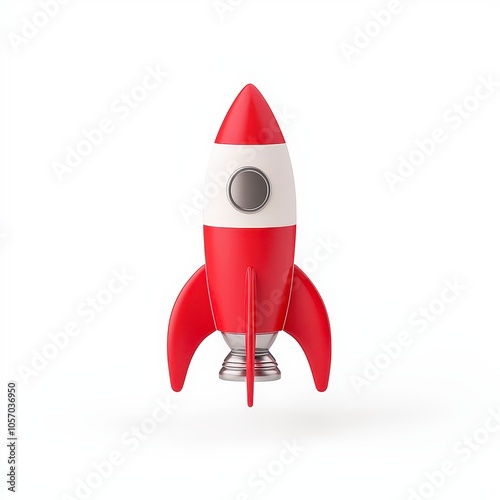 A stylized red and white rocket model, symbolizing space exploration and innovation.