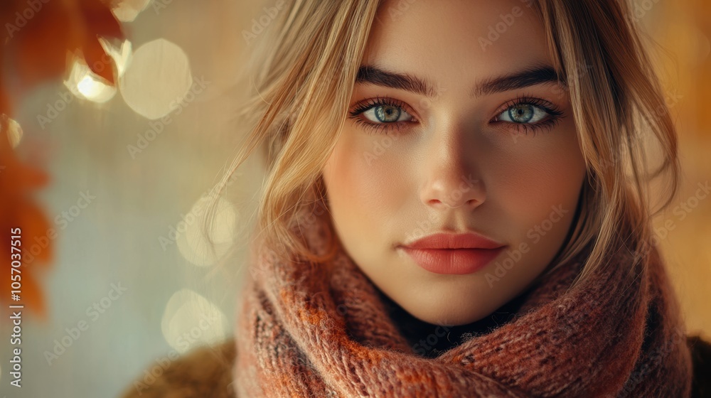 Confident young woman showcases her fall style in gigapixel high fidelity with striking clarity and detail