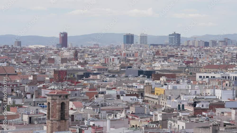 Barcelona buildings skyline with some famous landmarks on a summer sunny day.