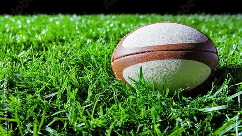 Rugby Ball Resting on Vibrant Green Grass