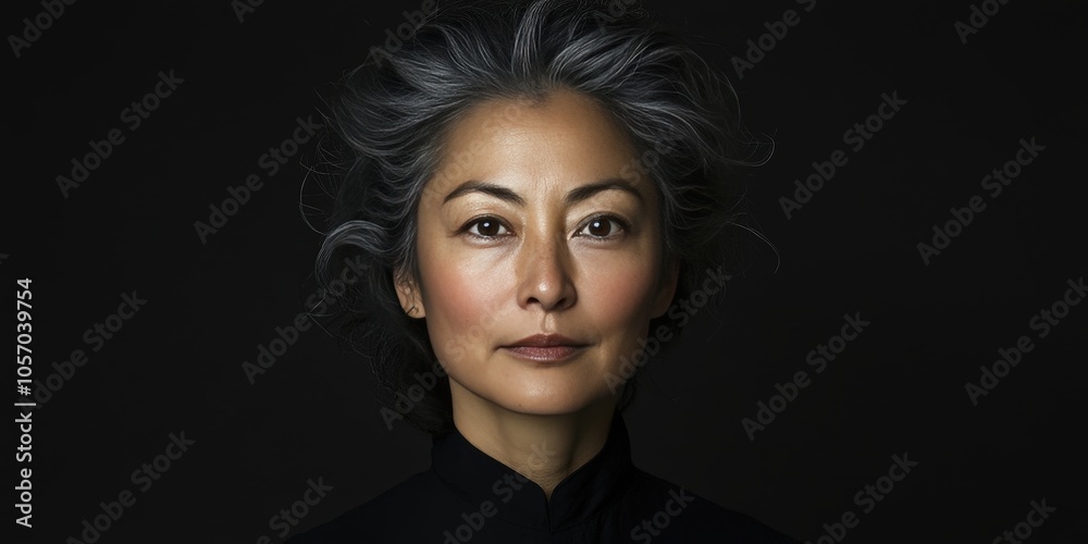 Confident Asian Woman with Gray Hair Portrait Strong Female Professional Confident Asian Woman with Gray Hair Portrait Strong Female Professional