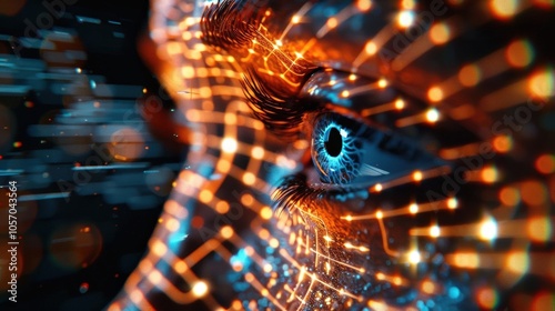 A Close-up Shot of a Profiles of people with abstract technological backgrounds