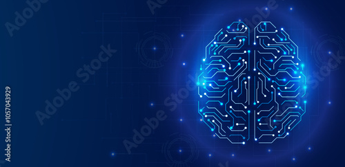 Artificial intelligence brain concept. Head robot AI with circuit board hi tech futuristic technology. Vector editable