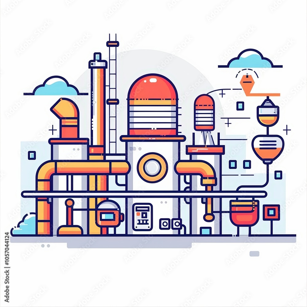 Naklejka premium A cute cartoon Style ofA modern factory implementing Industry 40 technologies