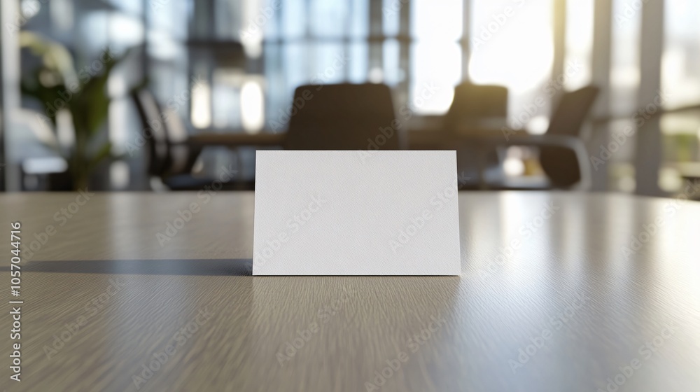 Modern office table featuring a blank name card with a blurred background. Perfect for business and corporate themes. Modern office table featuring a blank name card with a blurred background. Perfect for business and corporate themes.