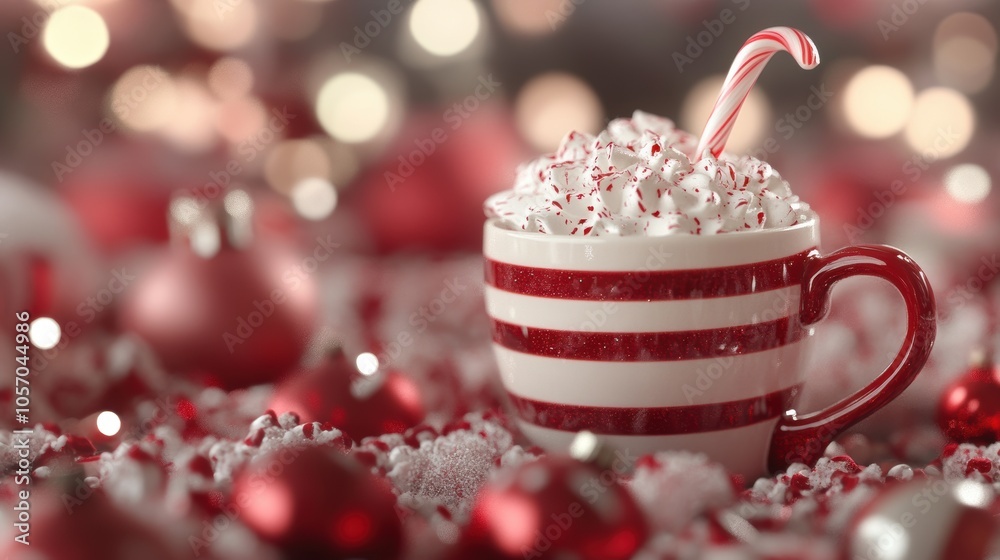 A cozy peppermint mocha delight in a festive setting with high fidelity detail A cozy peppermint mocha delight in a festive setting with high fidelity detail