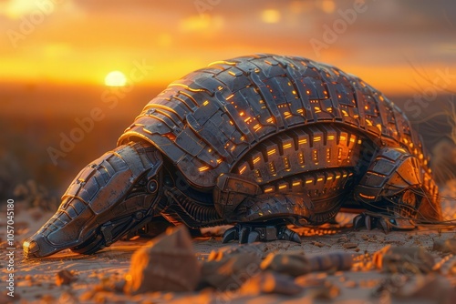 Capture a high-tech armadillo at sunset photo