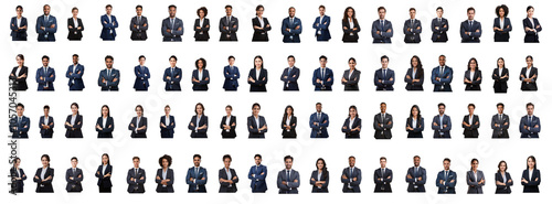 Many business people portrait set cut out on isolated white background. Networking mixed different diverse businesspeople, happy male and female, business success people.