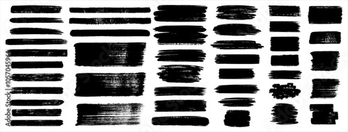 Brush hand drawn vector strokes, paint stains, artistic textured backgrounds, text frames. Big set, collection. Grungy rectangles, freehand wide stripes, lines, uneven shapes, rough edges and texture.