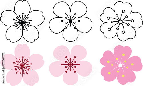 Peach blossoms outline coloring page. China lunar new year colouring page for kids