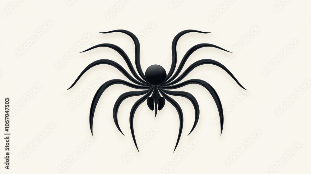 Abstract digital illustration of a stylized spider with elongated legs on a light background, featuring simplistic and symmetrical design elements with a glossy finish. Abstract digital illustration of a stylized spider with elongated legs on a light background, featuring simplistic and symmetrical design elements with a glossy finish.