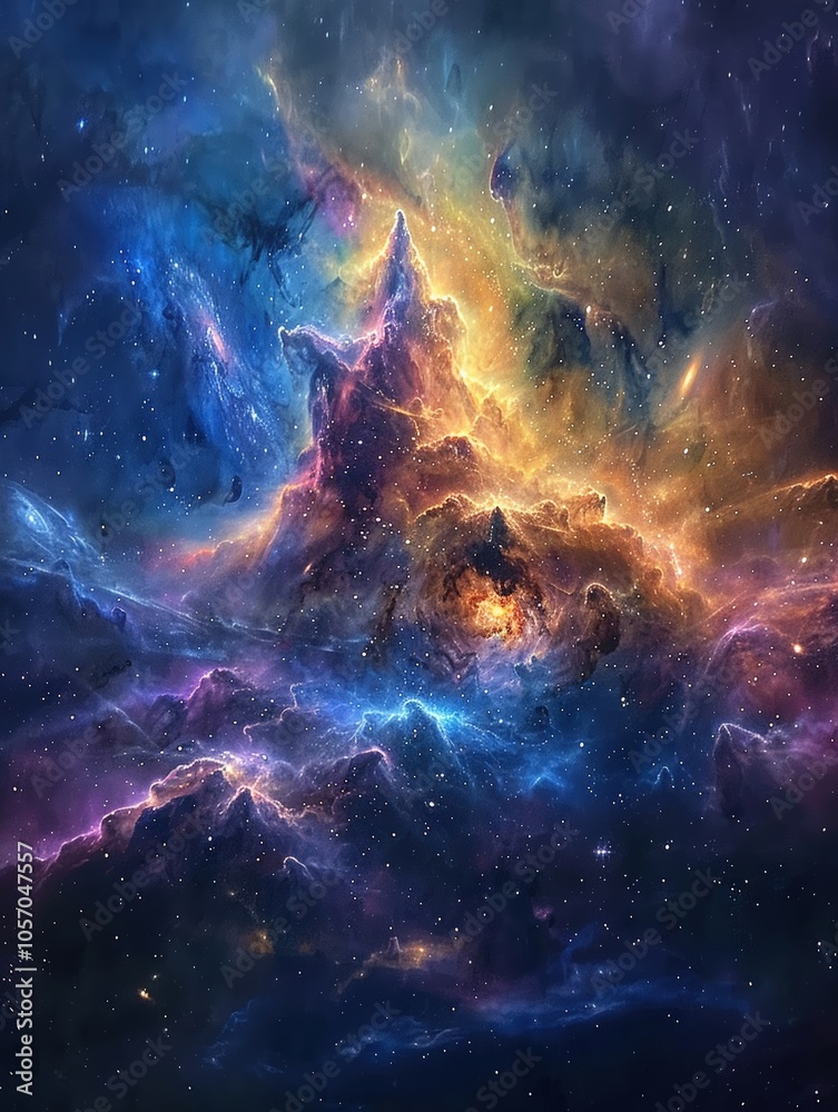 Fototapeta premium Capture the ethereal beauty of celestial realms with a mesmerizing close-up shot showcasing intricate details of cosmic kingdoms in the sky