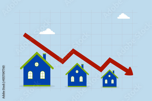 Housing price falling down, Businessman investor and homeowner experiencing a decrease in the housing market. 